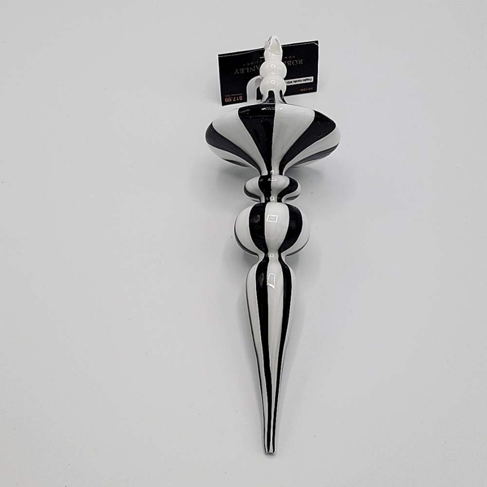 New Robert Stanley Glass Ornament Black and White Strips 12" H